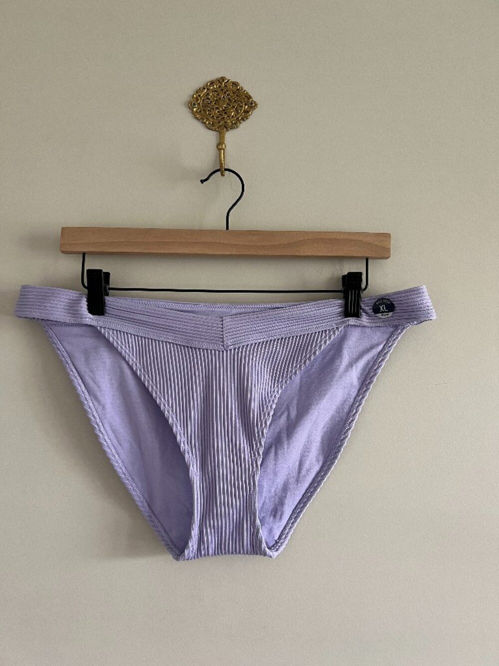 Hollister Ribbed Bikini Bottom XL Lavender Cheeky High Cut Swim NWOT